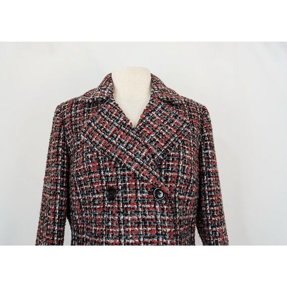 J. Peterman Jacket Black Colorful Tweed Double Breasted Blazer Misses Size 12 - Picture 2 of 8